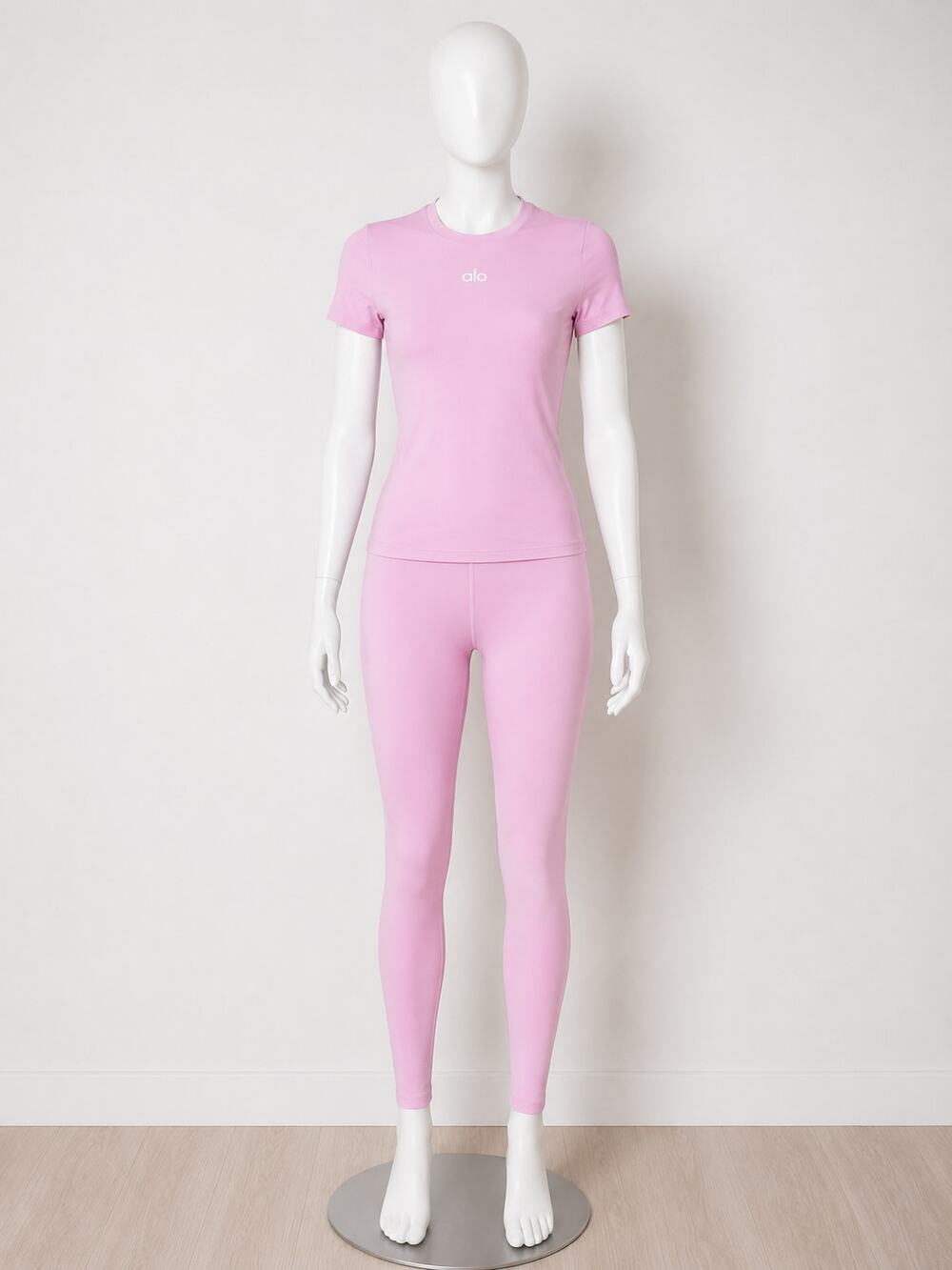 Women's Pink Activewear Set | Fitted Short Sleeve Top & High Waist Leggings